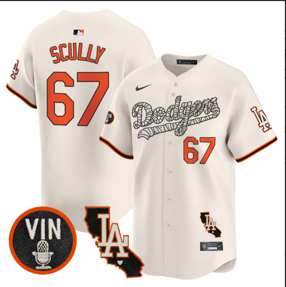 Men Los Angeles Dodgers 67 Scully 2025 cream Limited Stitched Jersey style 2